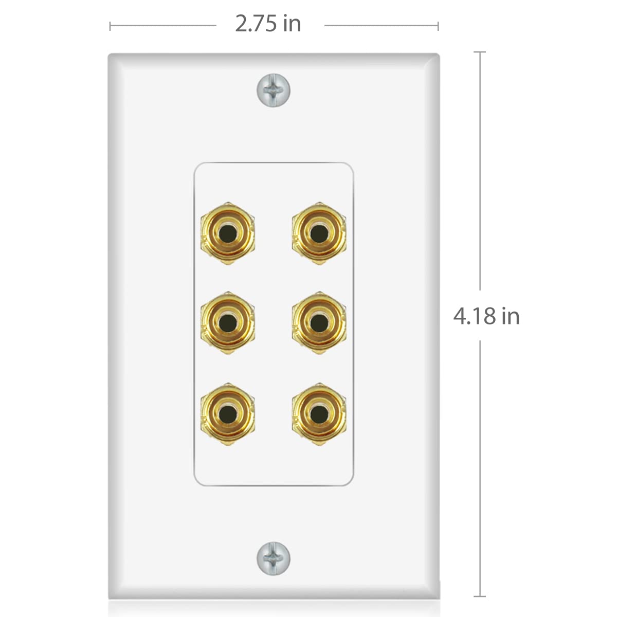 Banana Binding Post Two Piece Coupler Inset Wall Plate For 3 Speakers Standard Single Gang White
