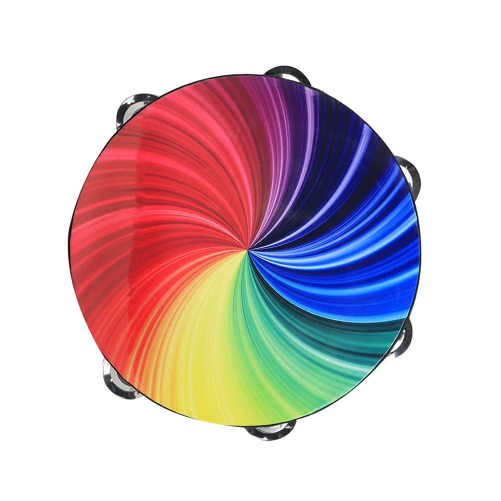 EXCLUZO Rainbow Tambourine Hand Drum Double Row Metal Jingles Hand Bell Performance Level Handheld Percussion Musical Instrument