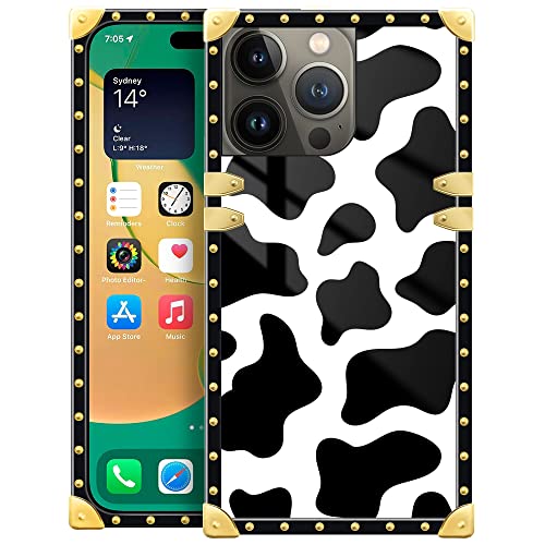 Pinsheng For Iphone 14 Pro Max Case,Cow Print Iphone 14 Pro Max Cases For Girls/Women,Surrounding Soft Tpu Luxury Elegant Metal