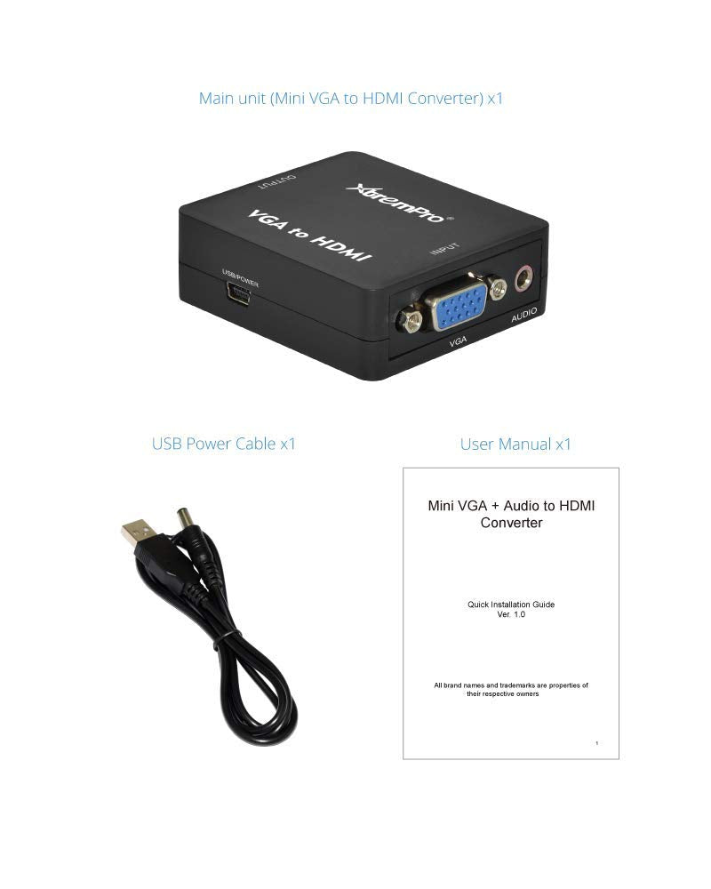 Xtrempro Vga To Hdmi Converter Adapter 1800P Full Hd Mini Vga To Hdmi Audio Video Converter Adapter W/ 3.5Mm Audio Port, Support