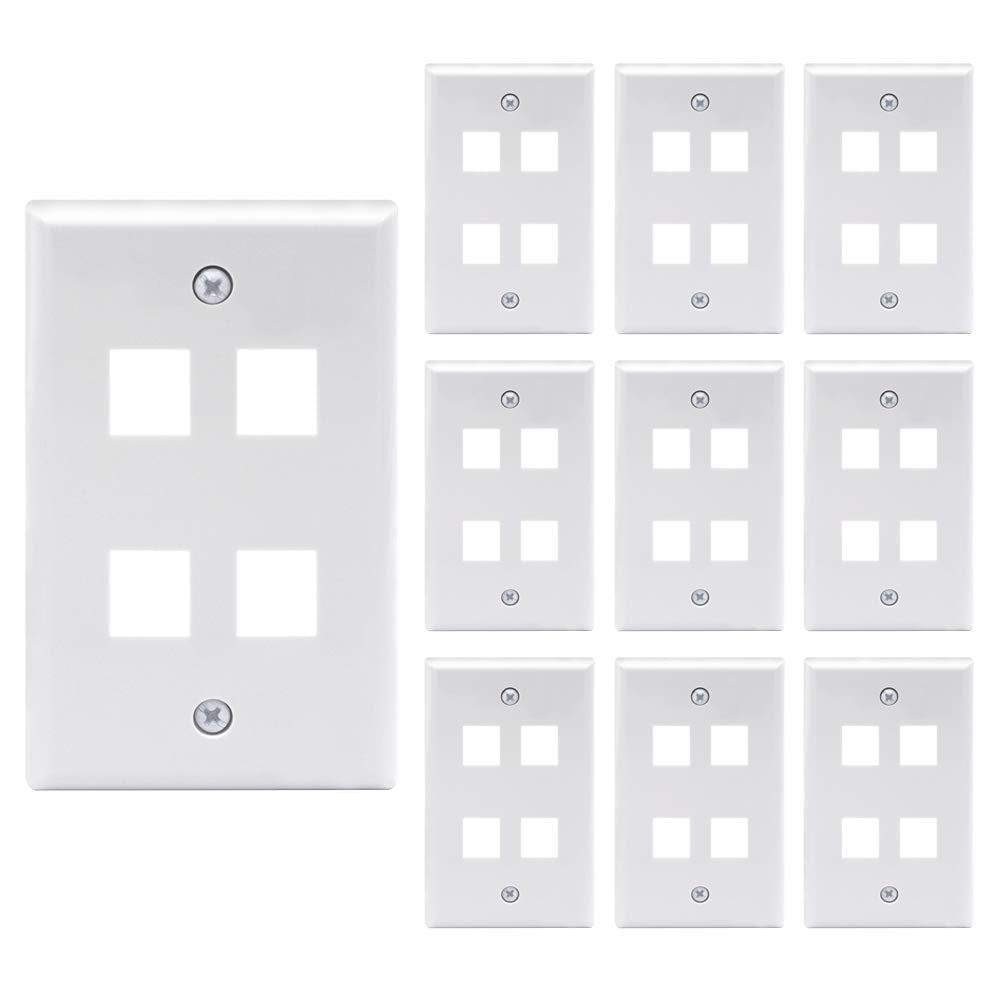 VCE 4 Port Keystone Wall Plate UL Listed (10-Pack), Single Gang Wall Plates for RJ45 Keystone Jack and Modular Inserts, White