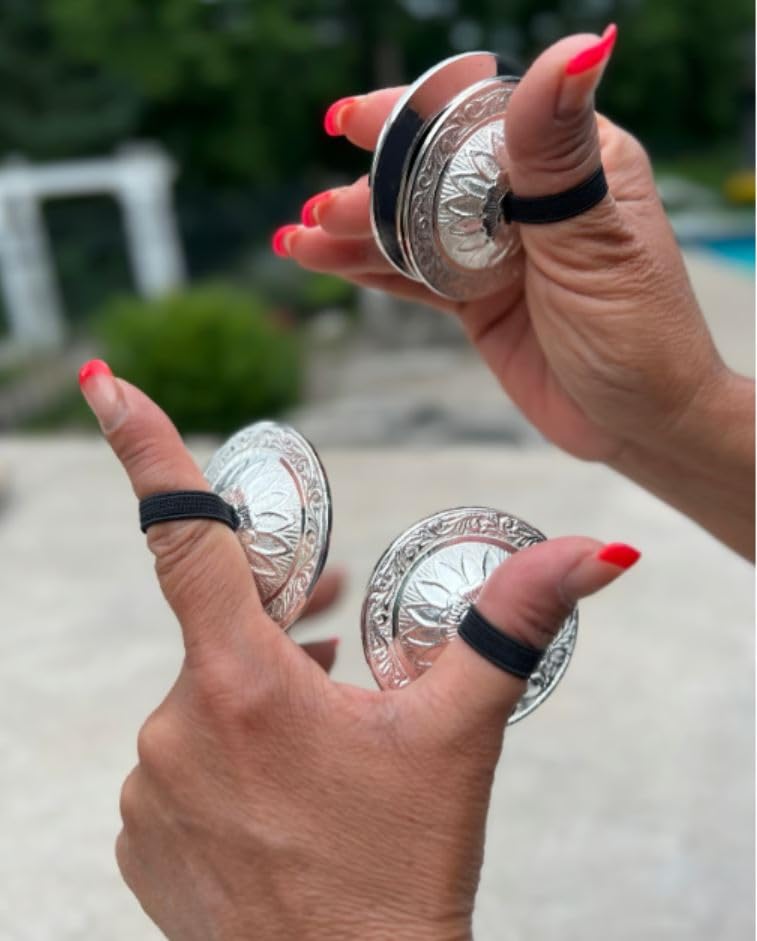 Dharmaobjects Belly Dancing Silver Lotus Pro Finger Cymbals Zills
