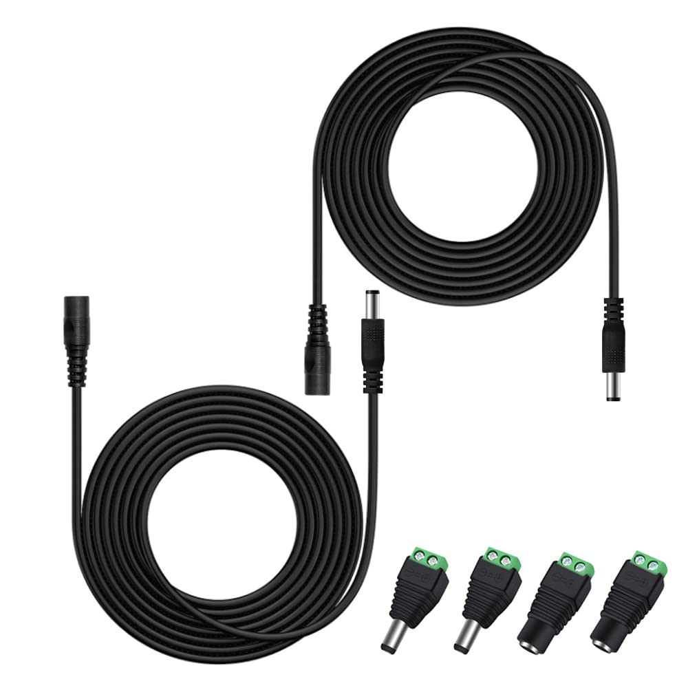 Hayeastdor 2Pcs 10Ft(3M) 12V Dc Power Extension Cable With Power Jack Adapter Connectors(2 X Male + 2 X Female) 5.5Mm X 2.1Mm Dc