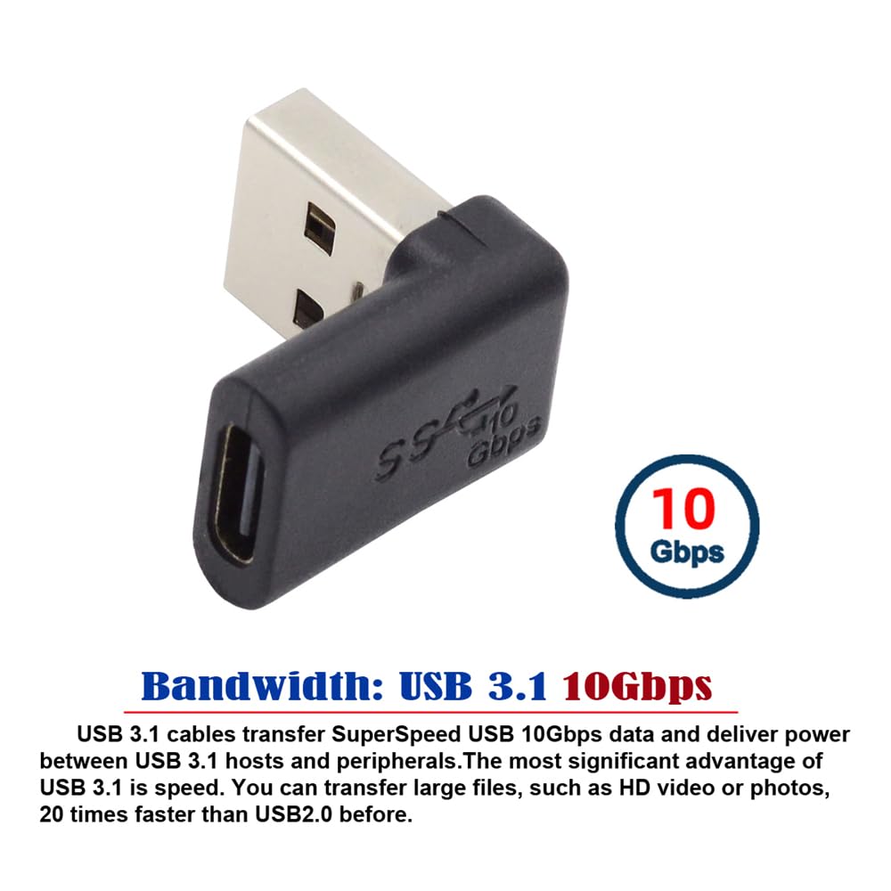 Nfhk Usb C Type C Female 90 Degree Up Angled To Usb 3.0 A Male Data Adapter For Laptop Desktop