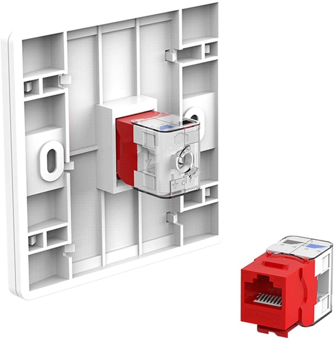 Ampcom Cat6 Keystone Jack Tool Less Rj45 Utp, No Punch Down Tool Required Module Coupler  12 Pack Red