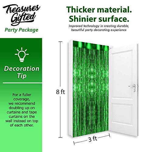 Metallic Green Fringe Tinsel Curtains 3 Pack 3 Feet X 8 Feet Christmas Photo Booth Props Mardi Gras Photo Backdrop St Patrick'S