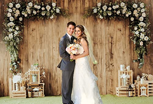 Dashan 7X5Ft Polyester Wedding Backdrop Rustic Floral Wood Wall Bridal Shower Backdrop Birthday Party Reception Ceremony Photogr