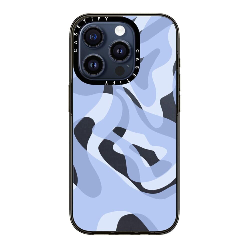 Casetify Compact Iphone 15 Pro Case [2X Military Grade Drop Tested / 4Ft Drop Protection]   Retro Swirls In Blue   Clear Black