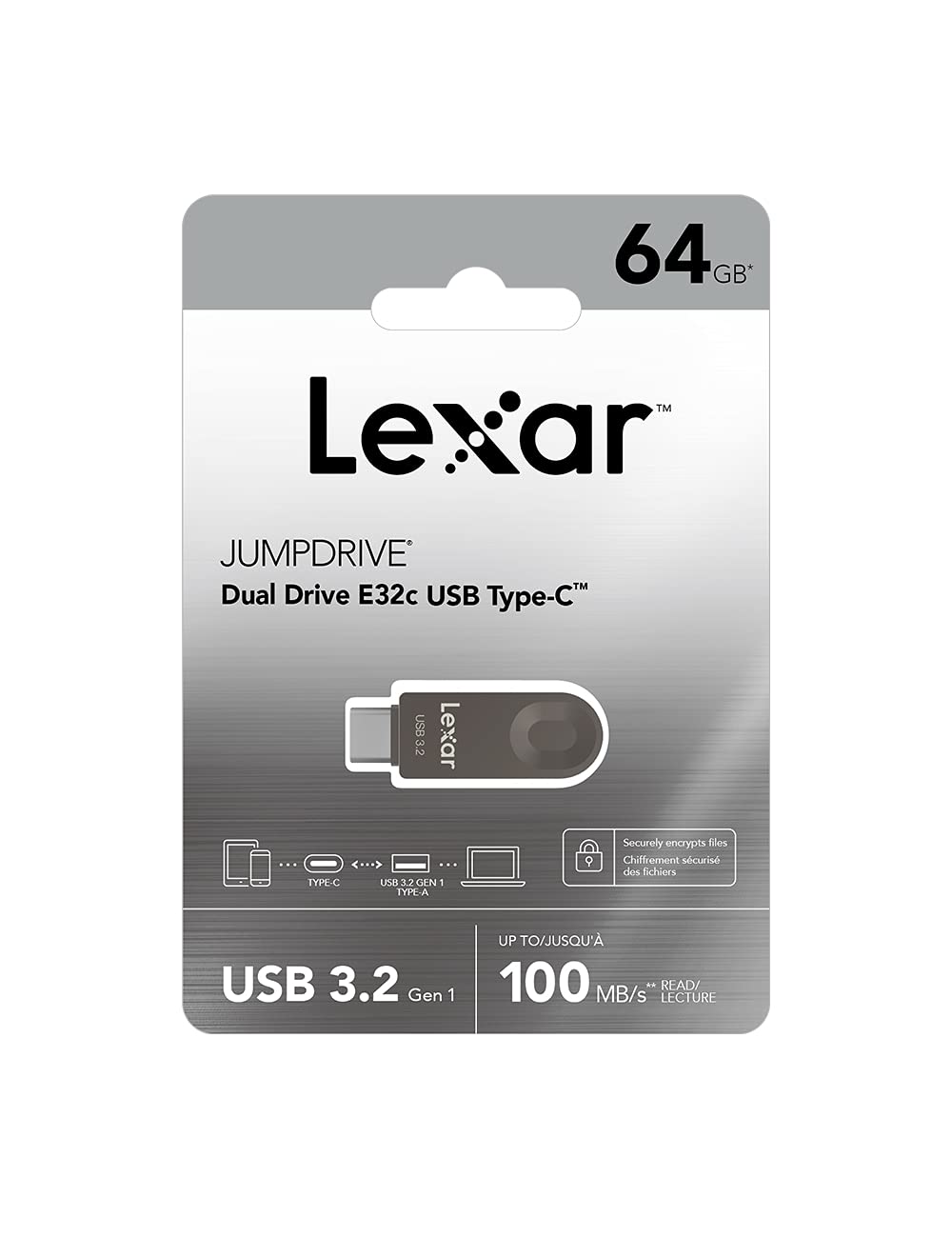 Lexar E32C 64Gb Type-C Usb Flash Drive, Usb-A&Usb-C 3.2 Gen 1 Dual Drive Otg 100Mb/S Read, Thumb Drive Swivel Design Jump Drive