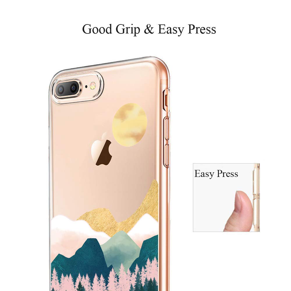 Unov Phone Case for iPhone 8 Plus 7 Plus Clear Embossed Pattern TPU Shock Absorption Slim Protective Sierra Mountains 5.5 Inch