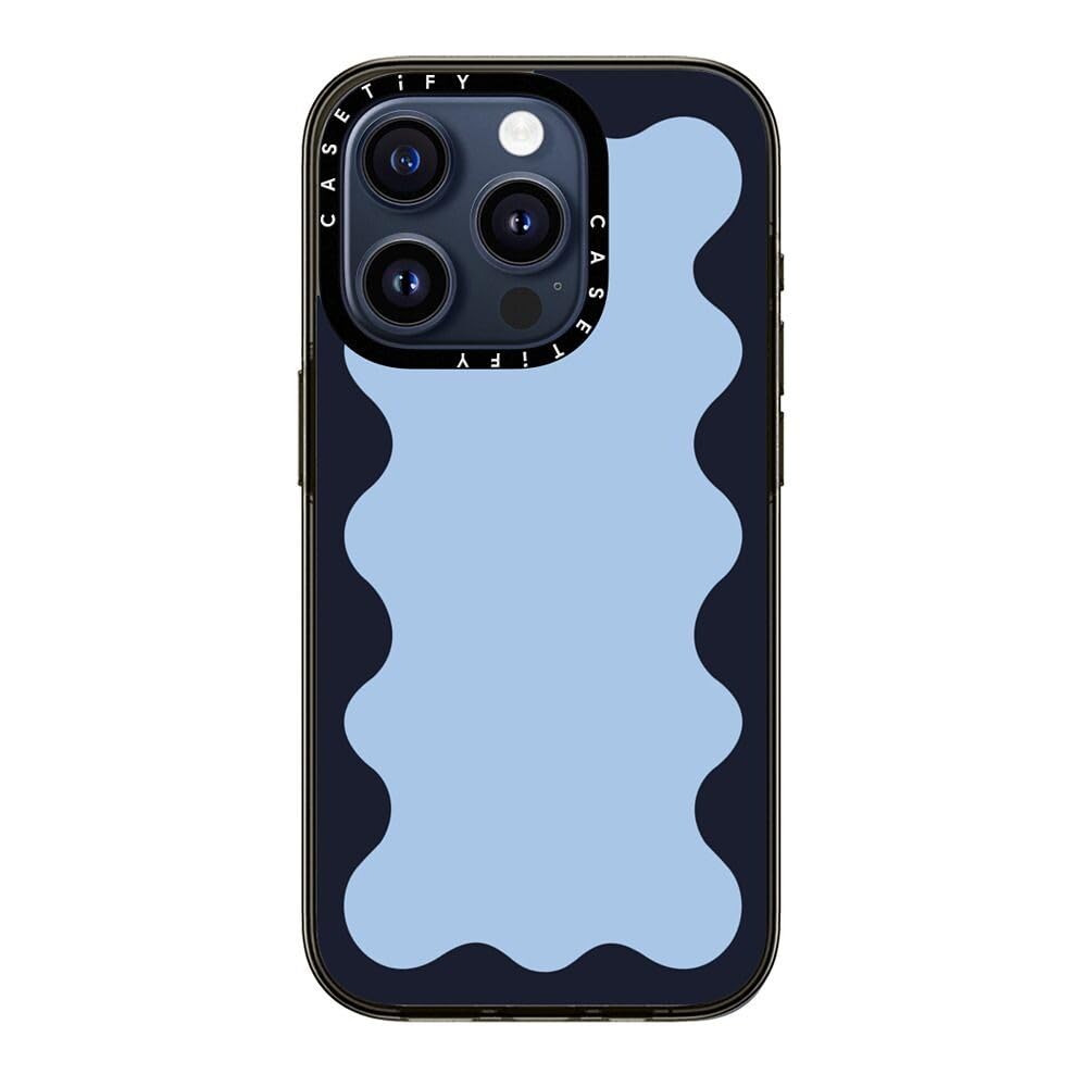 Casetify Compact Iphone 15 Pro Case [2X Military Grade Drop Tested / 4Ft Drop Protection]   Blue Background Wavy Border   Clear
