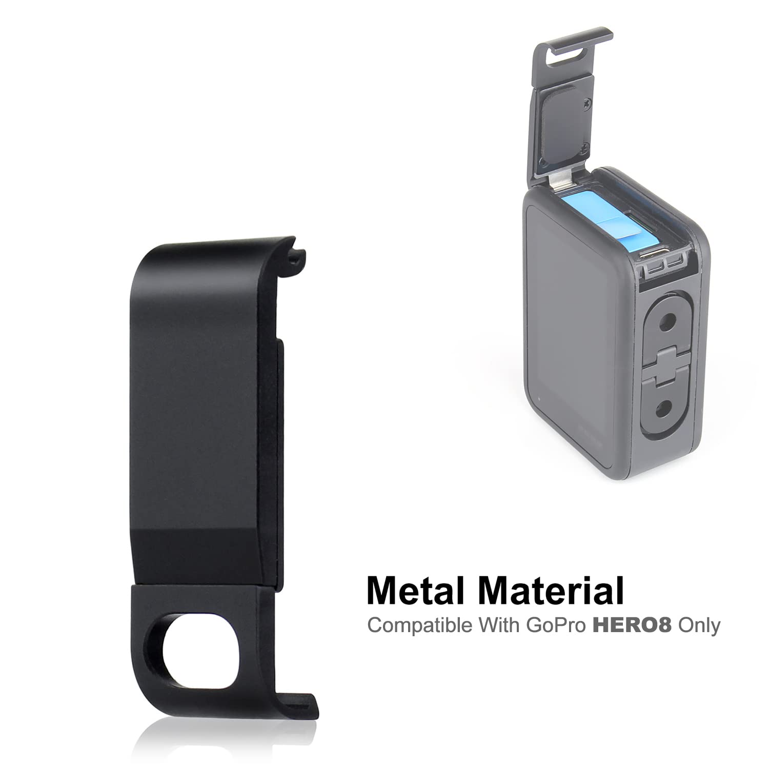 Yallsame Easy Charging Alloy Metal Replacement Side Door/Battery Cover Accessories For Gopro Hero 8 Black, Suitable For Vlog/Int