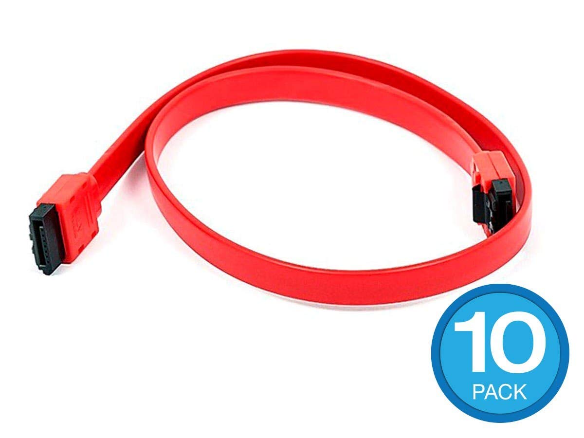 Monoprice Sata 6Gbps Straight Connector Cable With Lock Inchg Latch   1.5 Feet   Red (10 Pack) Compatible With Sata Hdd, Ssd, Cd