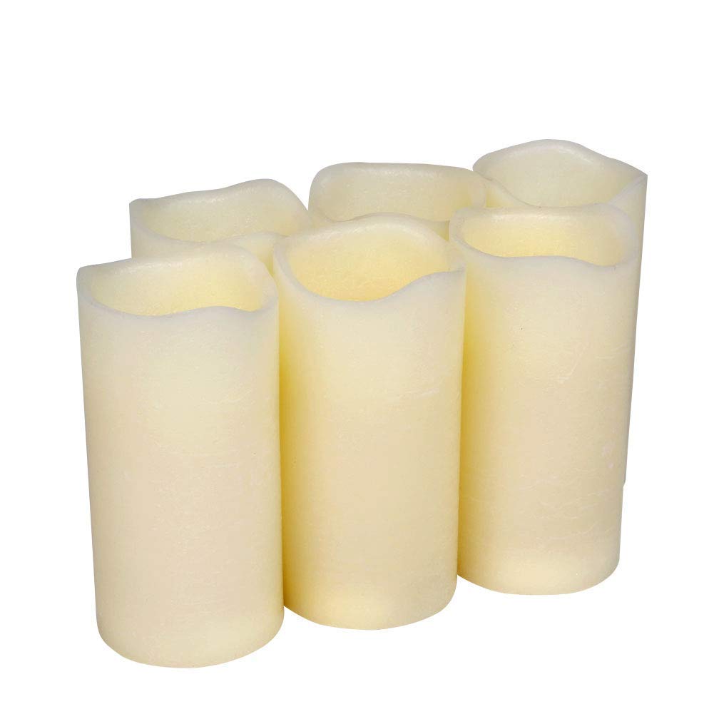 H-BLOSSOM Flickering Flameless Candles Battery Operated Real Wax Pillar Candles LED Candles with Cycling 5H Timer Pack of 6 (3 x