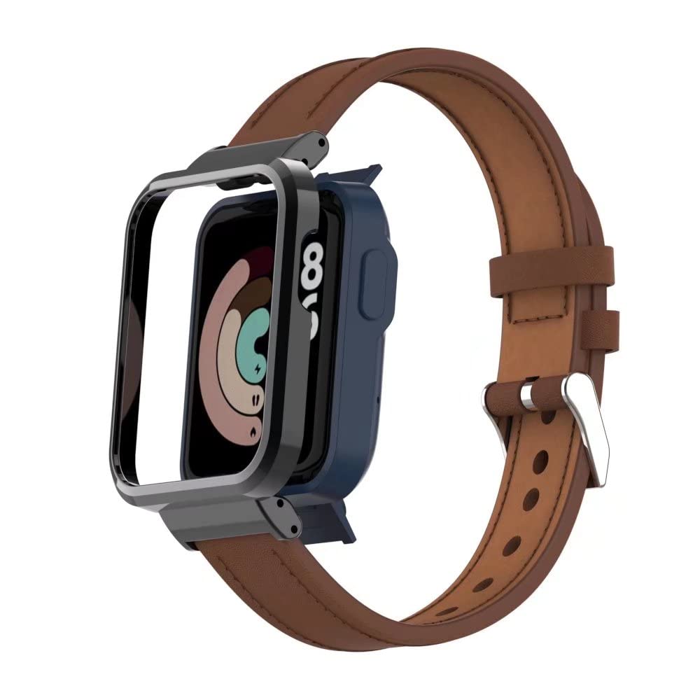 T Bluer Compatible With Xiaomi Mi Watch Lite/Redmi Watch Band,Replacement Leather Band Wirstband Accessories With Metal Frame Fo