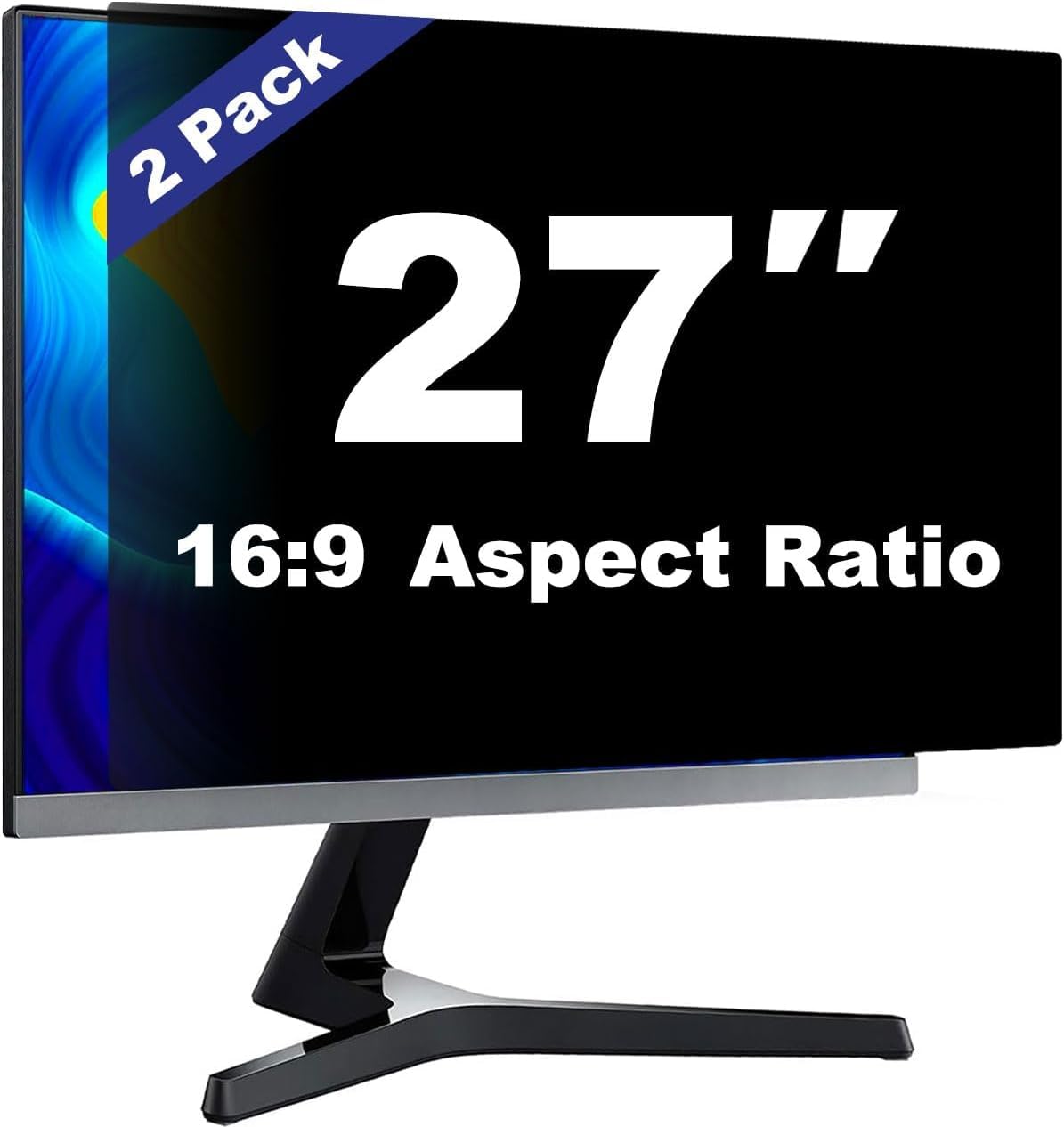 Pozlle 27 Inch Computer Privacy Screen Shield [2 Pack] For 16:9 Widescreen Desktop Monitor   Anti Glare Blue Light Privacy Filte