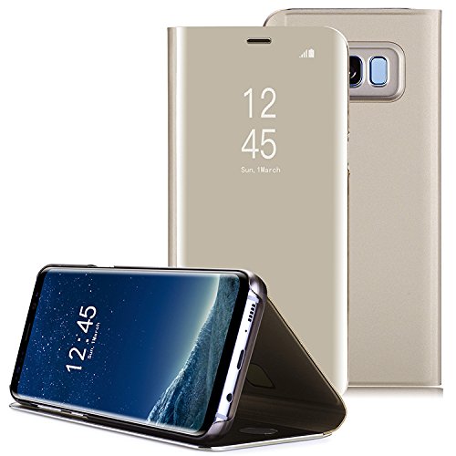 Aicase Galaxy S8 Plus Case, Luxury Translucent View Window Sleep/Wake Up Function Cover Mirror Screen Flip Electroplate Plating