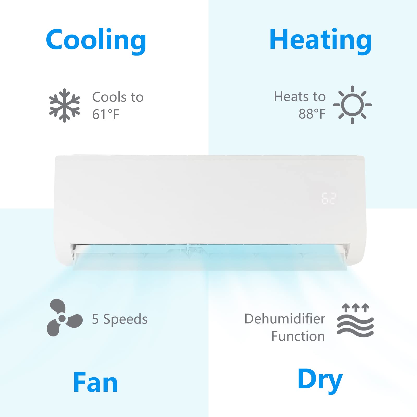 Bonnlo 18,000 Btu Ductless Mini Split Acheating System, 230 V 19 Seer Split System Wall Air Conditioner Pre Charged Inverter Hea