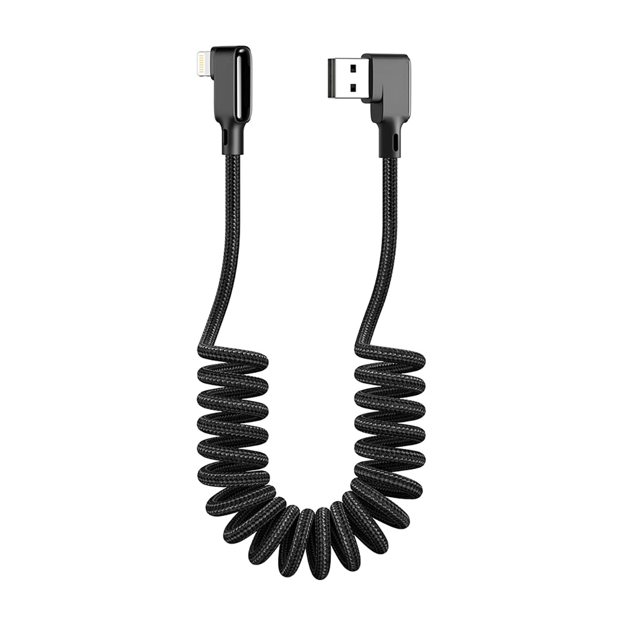 AICase 90 Degree Coiled Charging Cable,Right Angle Design Gaming LED Cord 6ft/1.8m Elastic Nylon Cable,Charge and Sync for Phone XS/XS Max/XR/Phone X/8/8 Plus/7/7 Plus, Pad Pro Air 2 and More