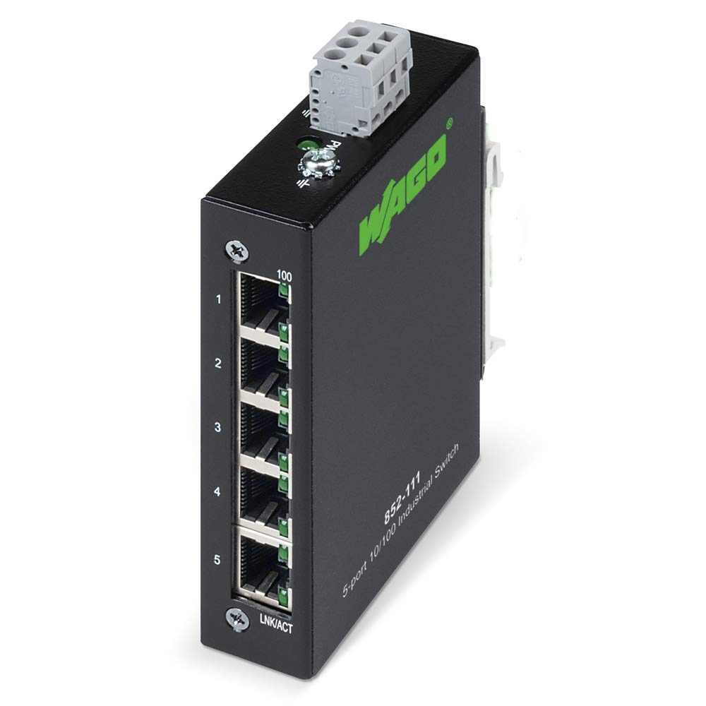 Wago 852 111 Fast Ethernet, Rj45 X 5, Industrial Unmanaged Eco Switch, 5 Port, Din Rail, 100Base Tx