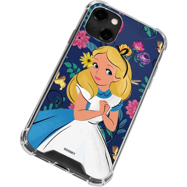 Skinit Clear Phone Case Compatible With Iphone 13   Officially Licensed Disney Alice In Wonderland Floral Print Design
