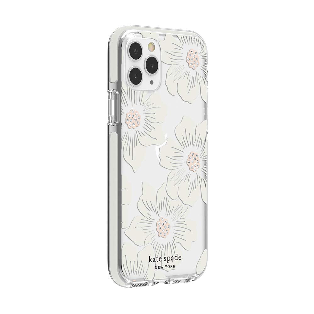 Kate Spade New York Defensive Hardshell Case For Iphone 11 Pro   Hollyhock Floral Clear/Cream With Stones/Cream Bumper