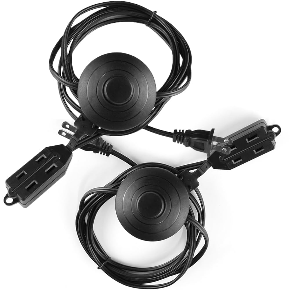 8 Feet Indoor 3 Outlet Extension Cord With Foot Switch   With Safety Water Proof Cover (2 Packs)
