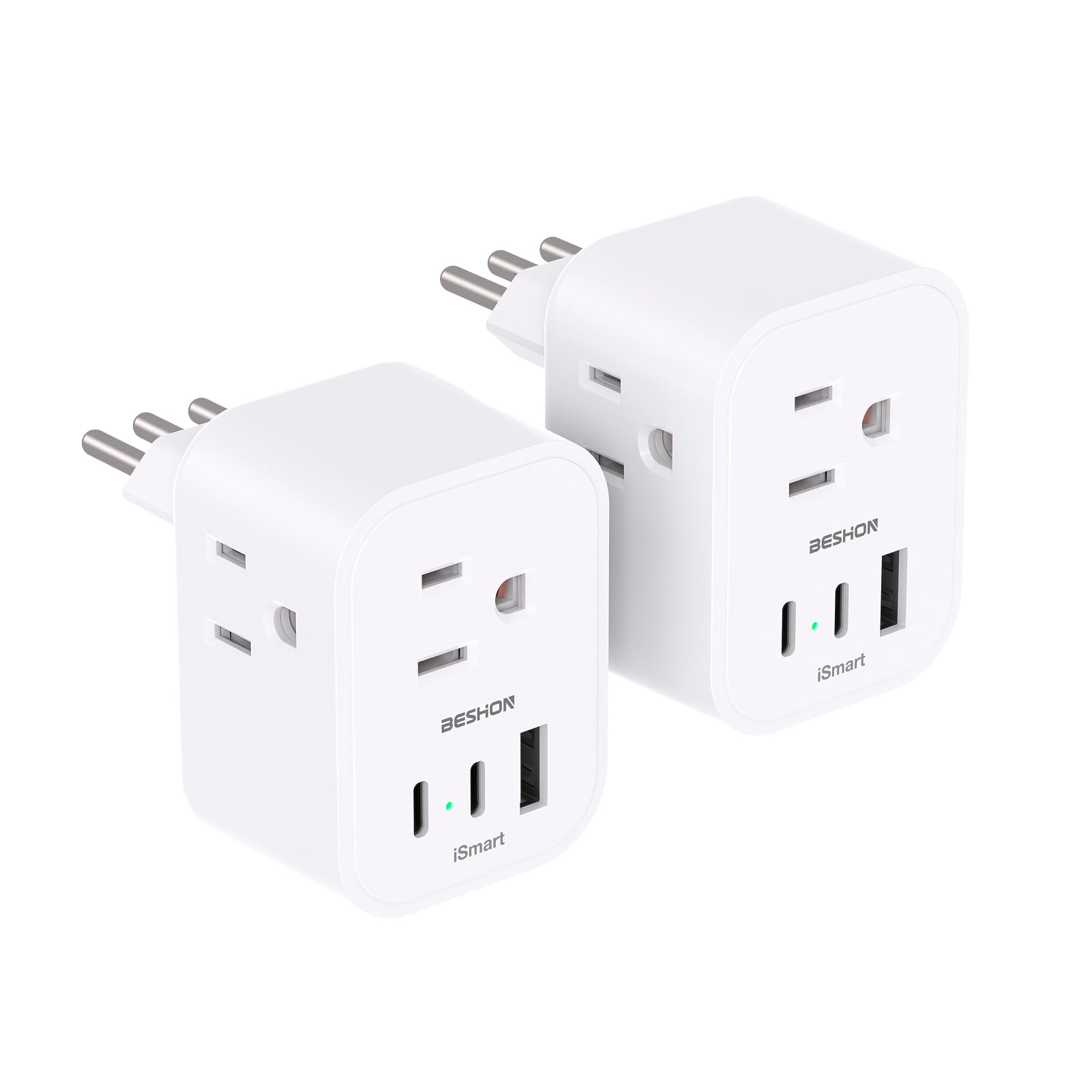 ?2 Pack ? Italy Travel Plug Adapter, Type L Italy Power Adapter With 3 Outlets 3 Usb Ports(2 Usb C), 3 Prong Grounded Plug For U