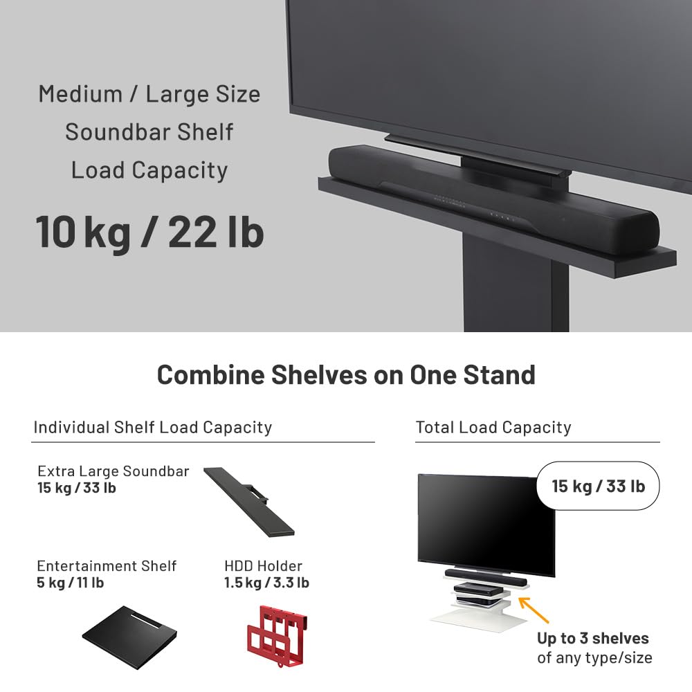 Wall Soundbar Shelf For Tv Stand Model V4, Medium Size, Width 95 Cm / 37.4'', Satin White