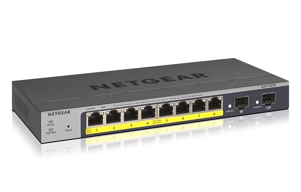 Netgear (Gs110Tpv3) 8 Port Gigabit Poe+ Ethernet Smart Managed Pro Switch With 2 Sfp Ports And Cloud Management