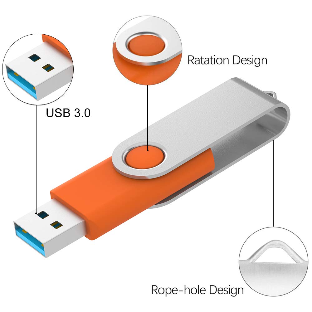 Kootion 16Gb Usb 3.0 Flash Drive 16 Gb Flash Drives 10Pcs Thumb Drive Keychain Jump Drive Swivel Memory Sticks, Orange