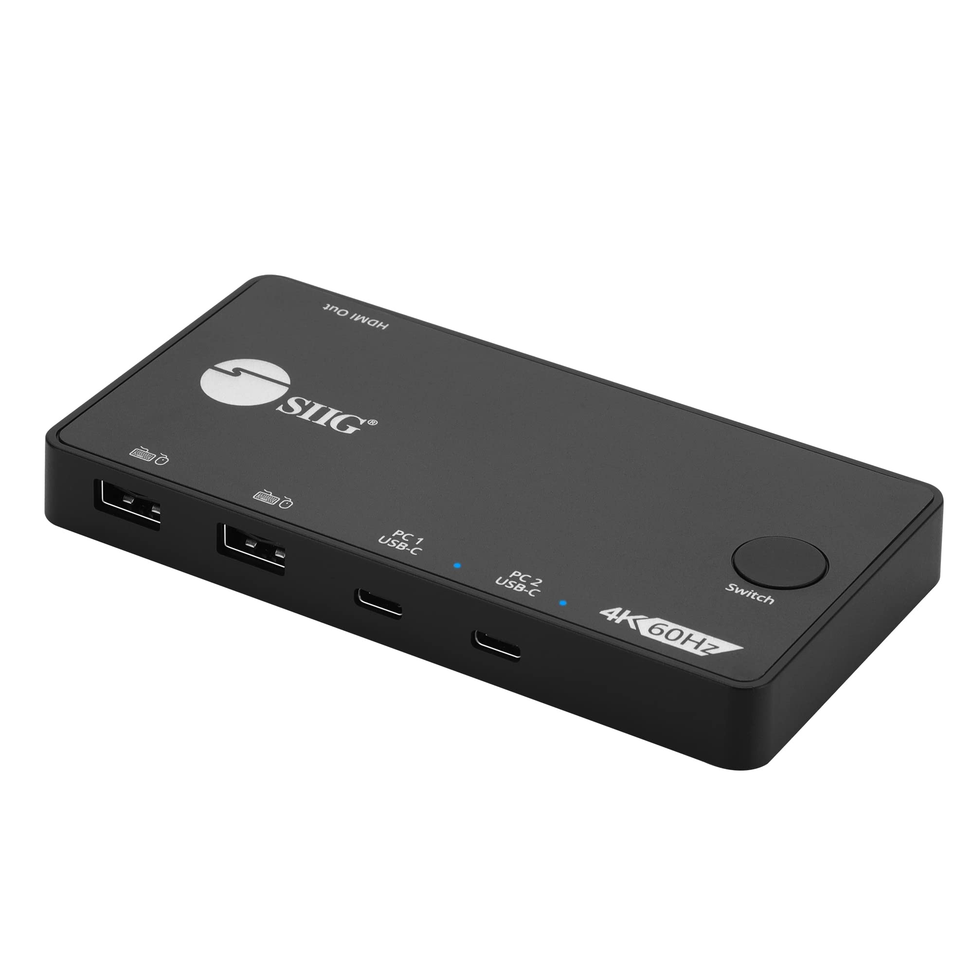 SIIG 2 Port USB-C KVM Switch - 2 Computers to 1 Monitor - 2X USB-A + 2X USB-C - Single 4K 60Hz HDMI, USB-C Bus Powered, Button C