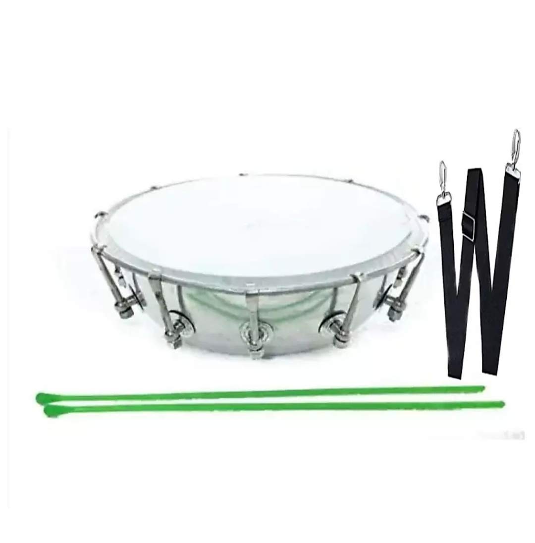Bharat New Jai Musicals 12 Inch Steel Dhol Tasha Drum With Stick Belt