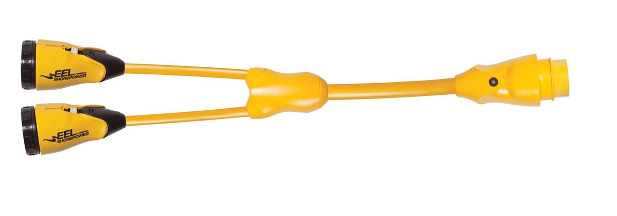 Marinco Y504-2-504 Eel Y Adapter, 50A 125/250V Male To (2) 50A 125/250V Females,Yellow,Black,WBEEAB009IJM4C6