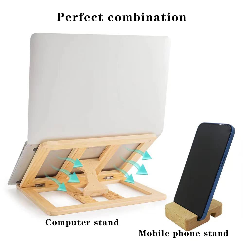 Skoioje Wooden Laptop Stand, Foldable Wood Laptop Riser Adjustable Computer Wooden Macbook Stand For Desk Portable Universal Not