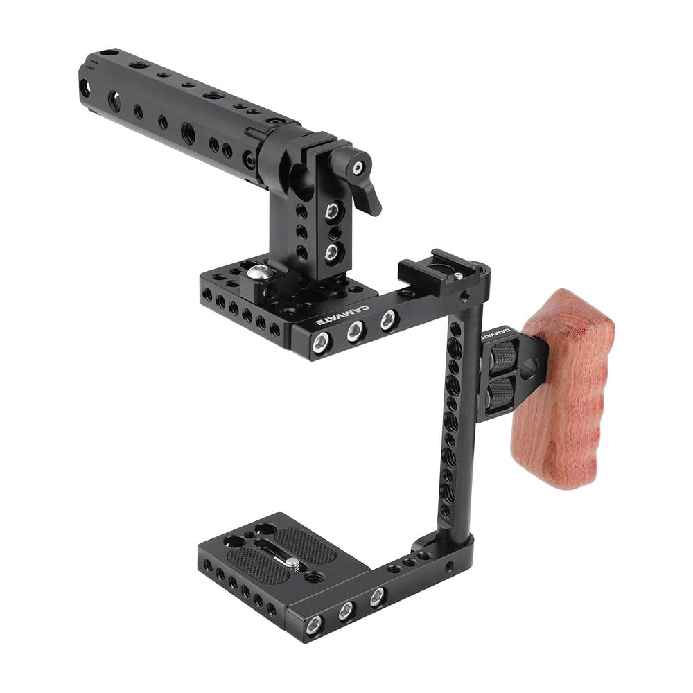 Camvate Dslr Camera Cage Top Handle Wood Grip Compatible For Sony Panasonnic - 1175