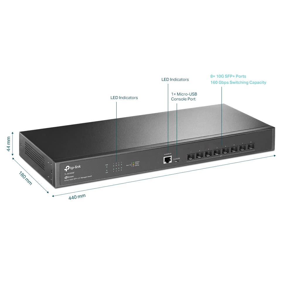 Tp Link Tl Sx3008F  8 Port 10G Sfp+ Enterprise Level Switch  L2+ Smart Managed  Omada Sdn Integrated  Ipv6  Static Routing  L2L3
