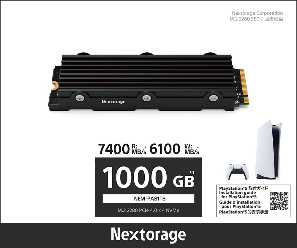 Nextorage 1Tb(1000Gb) Internal Ssd Compatible With Ps5 Console And Pc M.2 2280 Gen4 Nvme With Heatsink Nem Pab1Tb Dram Less Max