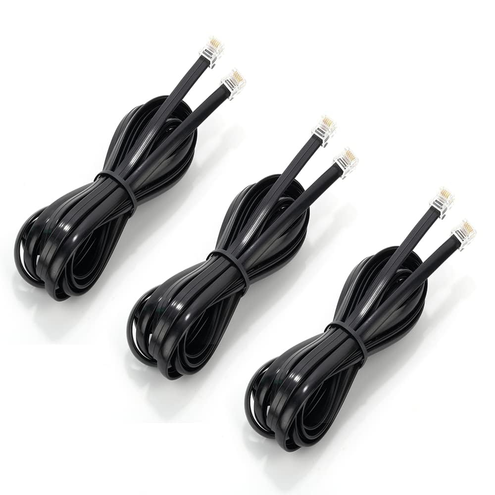 Seefeful Rj12 Cable Phone Cord Rj12 6P6C Male To Male Straight Wired For Both Data And Voice Use Black (6.6 Ft / 3 Pack)