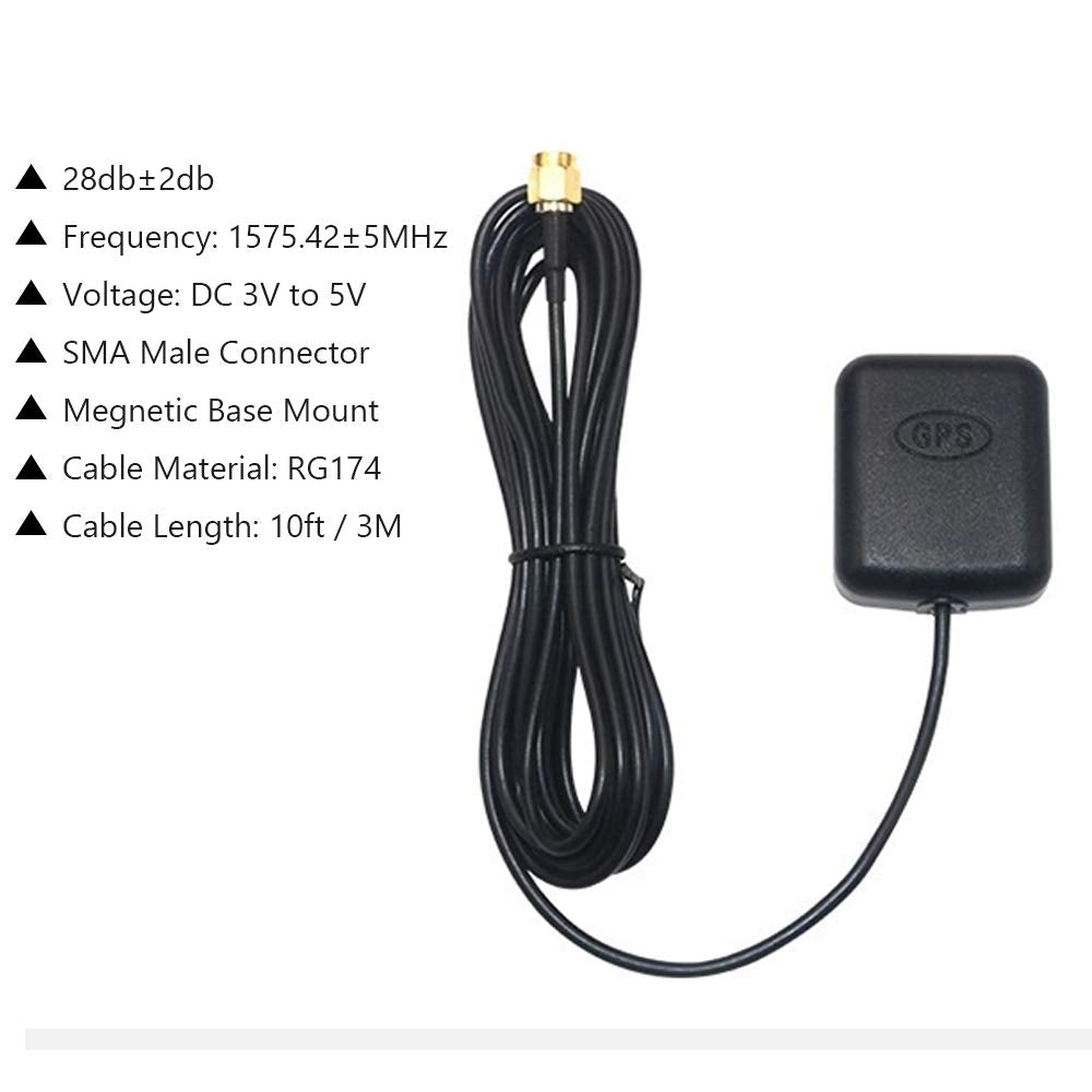 Coronir Vehicle Waterproof Active Gps Antenna With Sma Male Connector 28Db Gain, 3 5Vdc Magnetic Gps Antenna