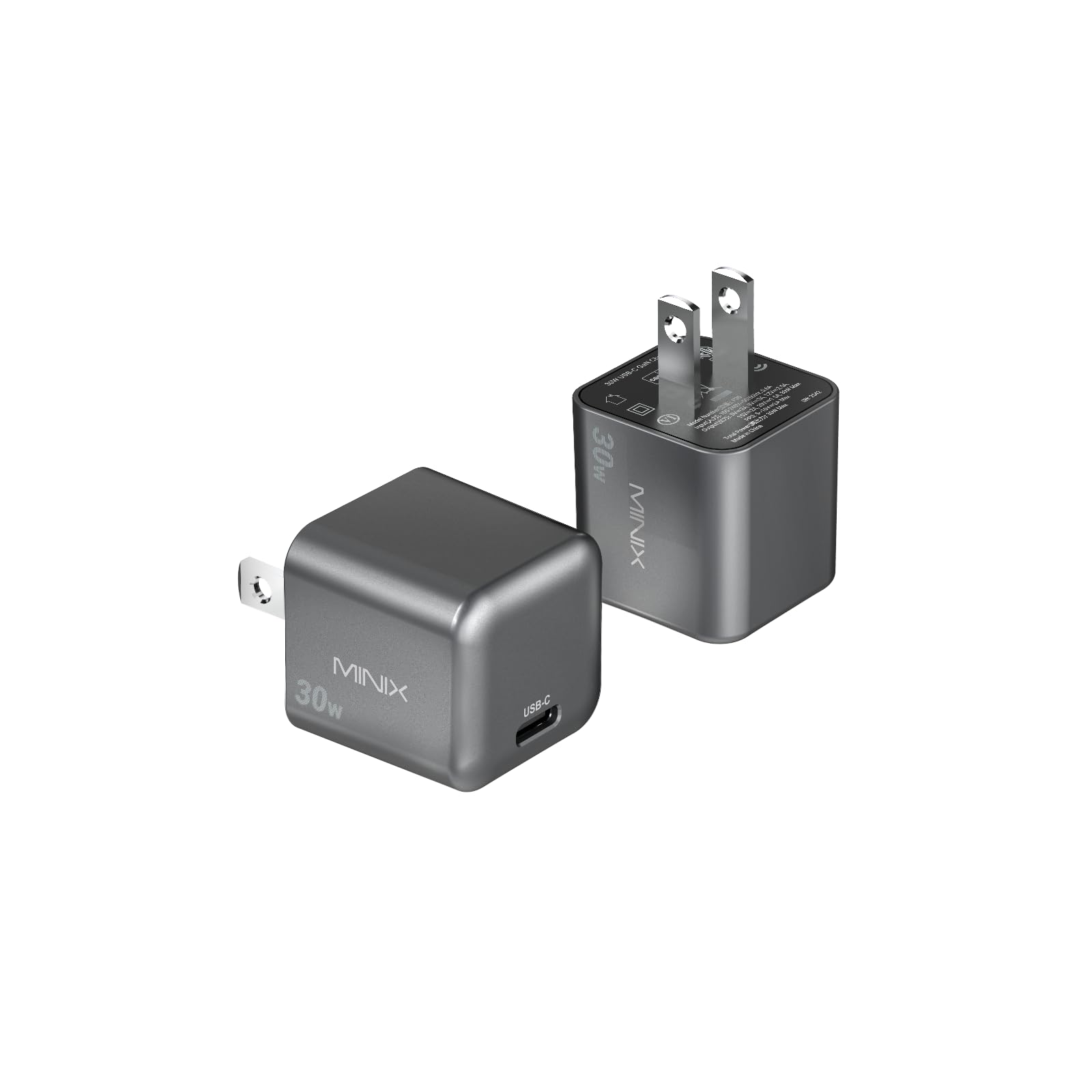 MINIX P30 Type C Charger Fast Charging, 2-Pack 30W USB C Wall Plug with GaN Technology, Compatible with iPhone 17 16 15 14 Pro M