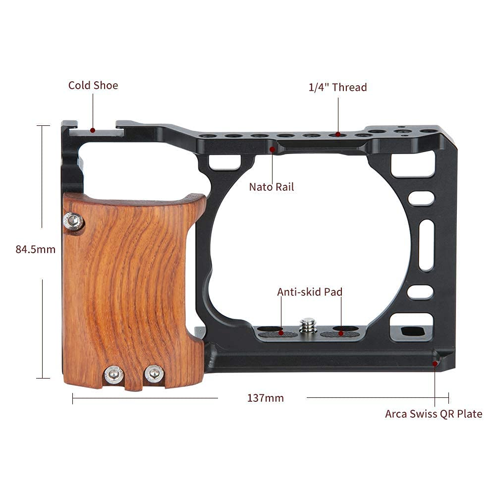 Nicryrig Cage Kit For A6400 A6500 Sony Mirrorless Camera, With Wooden Handle Grip M2.5 Screw - 110
