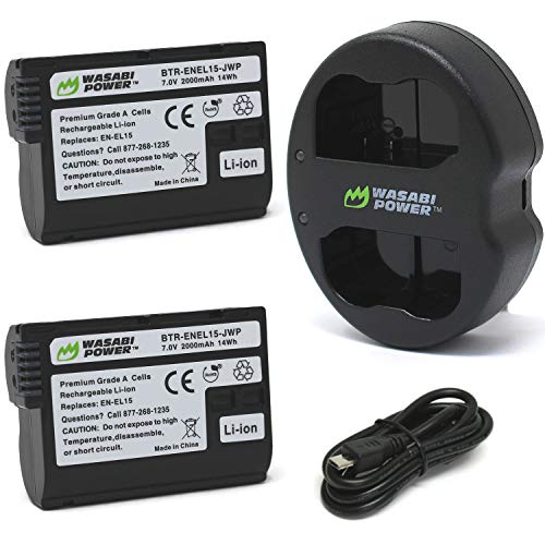 Wasabi Power Battery 2-Pack, Dual Charger For Nikon En-El15, En-El15B, En-El15C & D500, D600, D610, D750, D780, D800, D800E, D81
