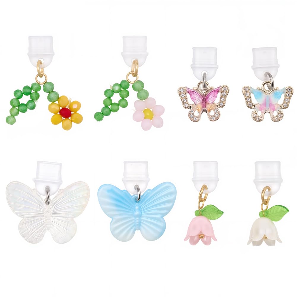 BEAMARKER 8Pcs Kindle Dust Plug Charm Butterfly Flower Charms Accessories Compatible with Kindle E-Reader Phone Type C Charging 