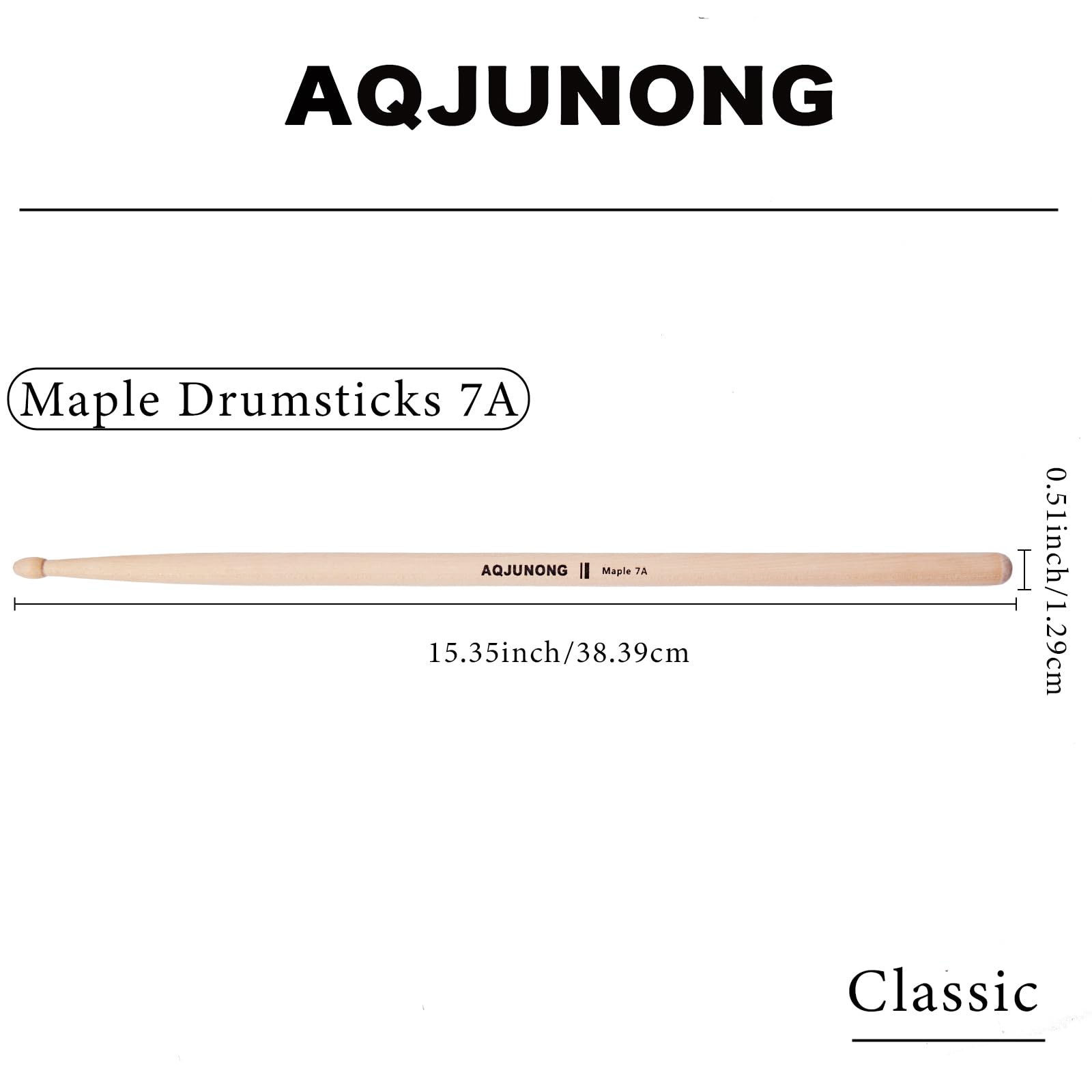 Aqjunong Drum Sticks,7A Drumsticks, 12 Pairs Classic Maple Wood Tip Drum Sticks For Kids And Adults, Professional Musical Instru
