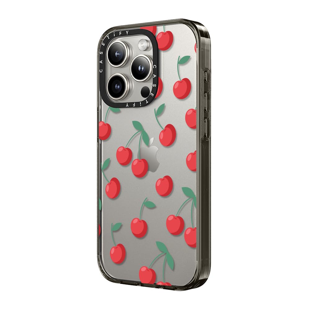 Casetify Compact Case For Iphone 15 Pro Max [2X Military Grade Drop Tested / 4Ft Drop Protection]   Cherries   Clear Black