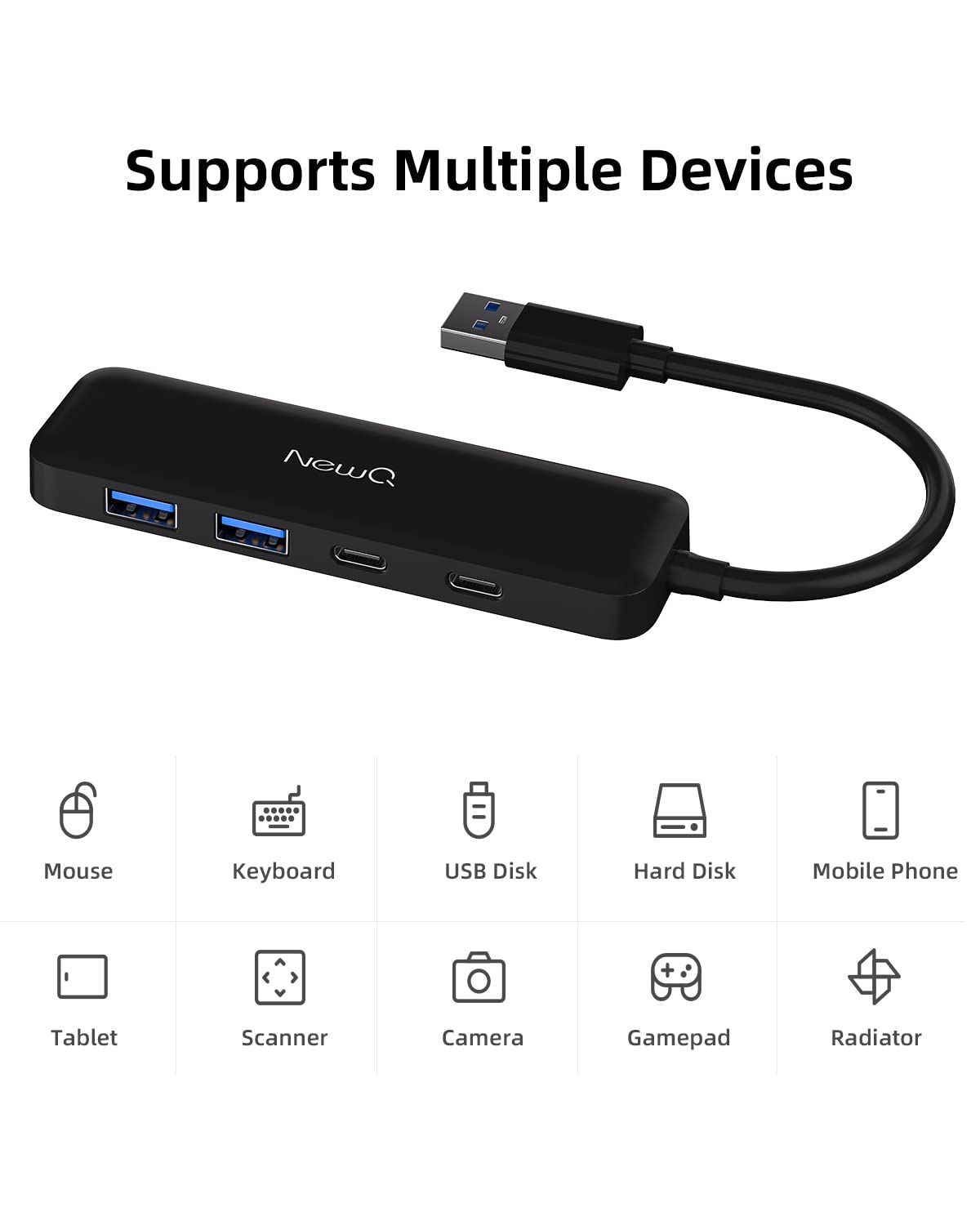 Dual Usb C Usb A 3.0 Hub: 4 Ports With 2* Usb C 3.0 And 2* Usb A 3.0, Ultra Slim Portable Usb Splitter Adapter For Laptop, Ps4,