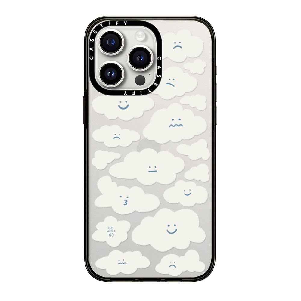 Casetify Compact Case For Iphone 15 Pro Max [2X Military Grade Drop Tested / 4Ft Drop Protection]   Cute Clouds   Clear Black