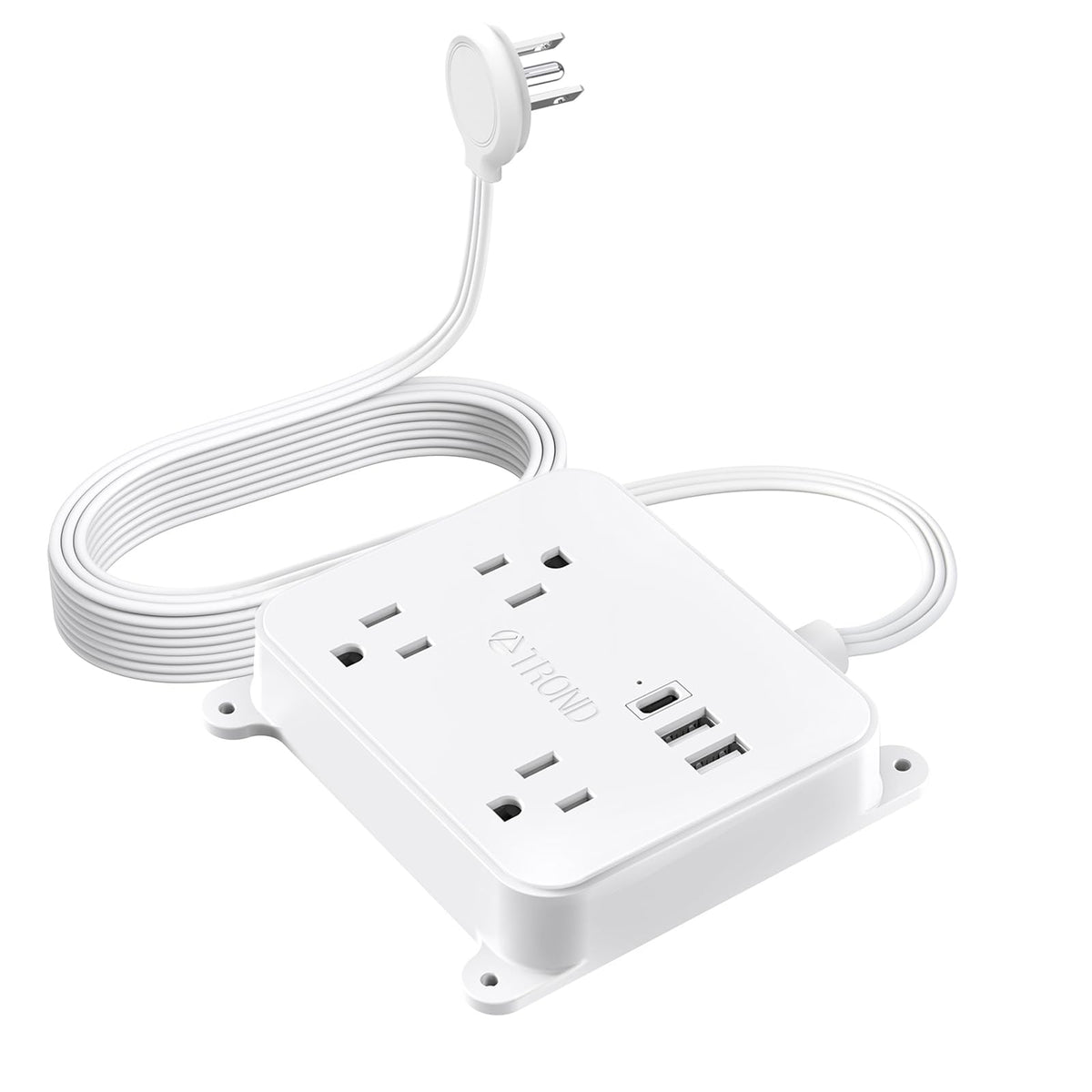 Trond 15 Ft Long Extension Cord, Ultra Thin Flat Plug Power Strip With Usb C, 3 Widely Spaced Outlets With 3 Usb Ports, Wall Mou