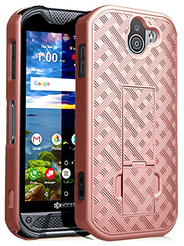 Nakedcellphone Case Compatible With Kyocera Duraforce Pro 2 Phone, [Rose Gold Pink] Slim Ribbed Hard Shell Cover [With Kickstand